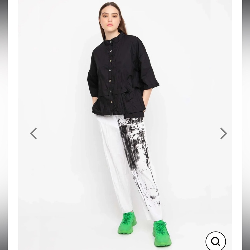 Alembika Ozai N Ku Crinkle Art House Pants Black White Abstract Size M NWT